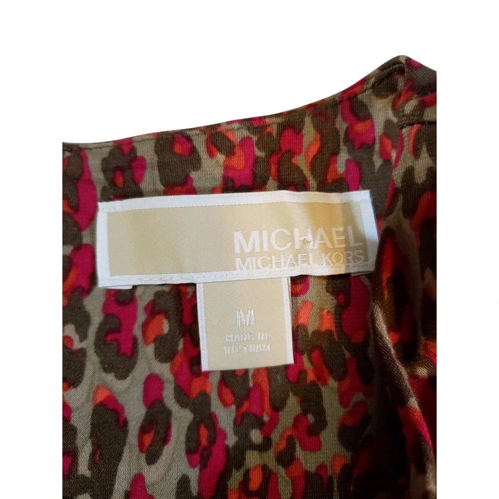 Michael Kors‎ Womens Faux Wrap Sheath Dress Sleeveless Crew Neck Animal Print